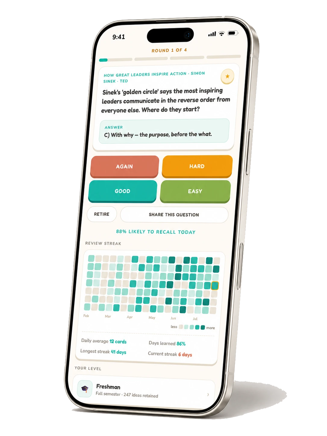 BrainRetain quiz screen
